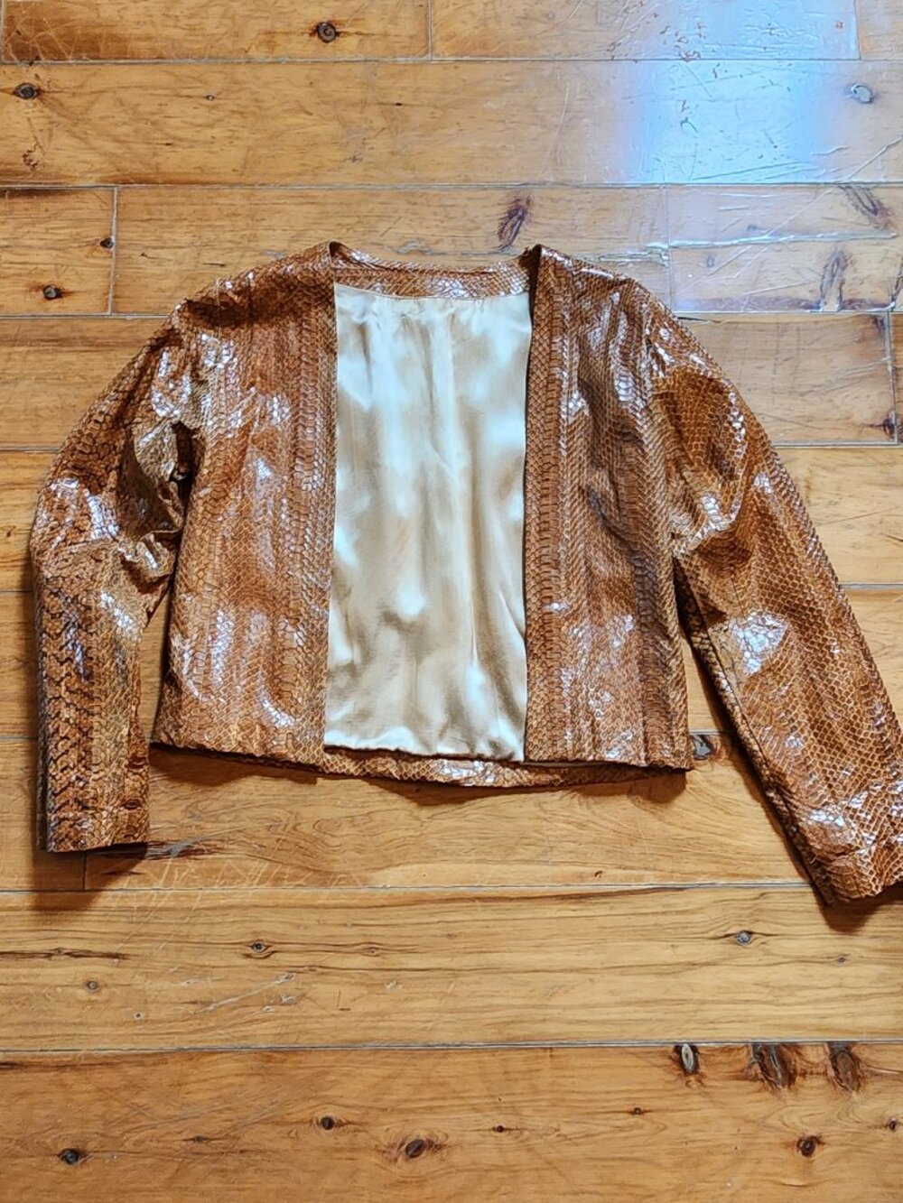 Incredible Vintage Natural Golden Python Bolero Jacket, Lined in Silk, Size XS
